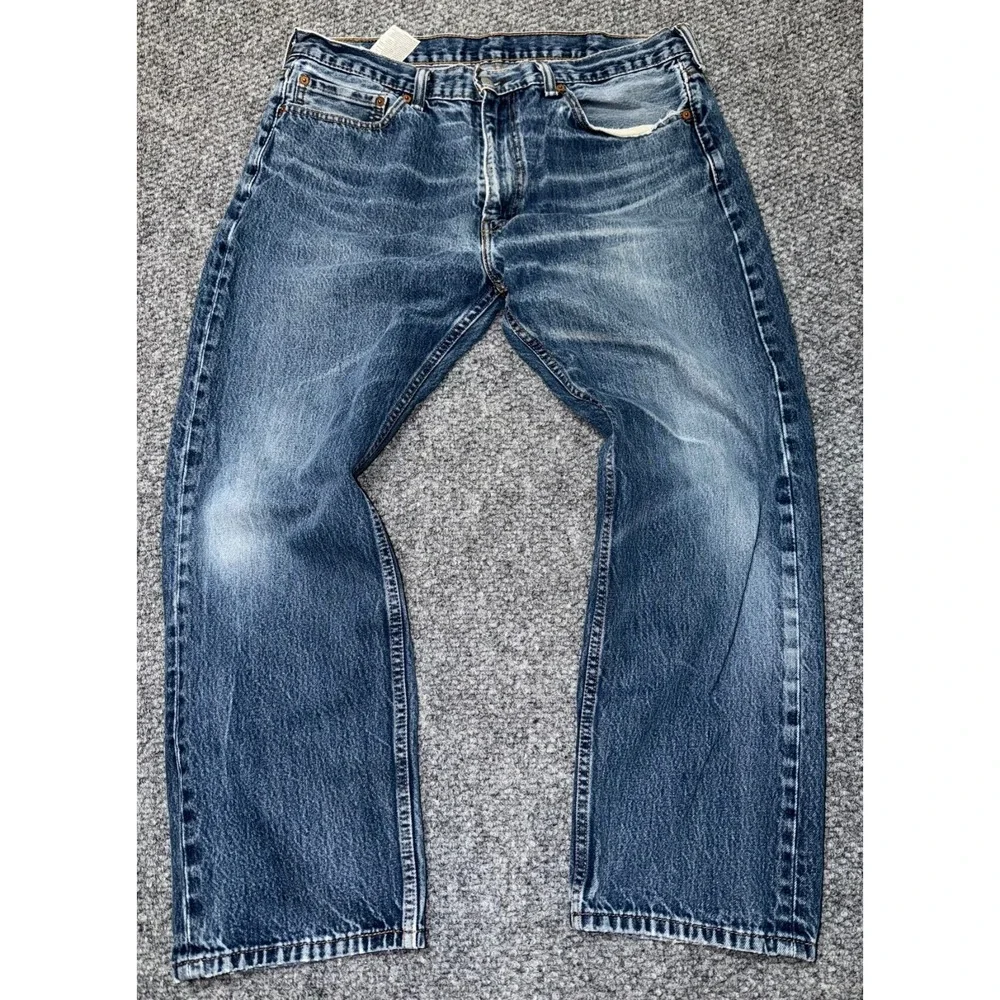 Levi's 505 Regular Fit Straight Leg Dark Wash Blue Denim Jeans W38 L29